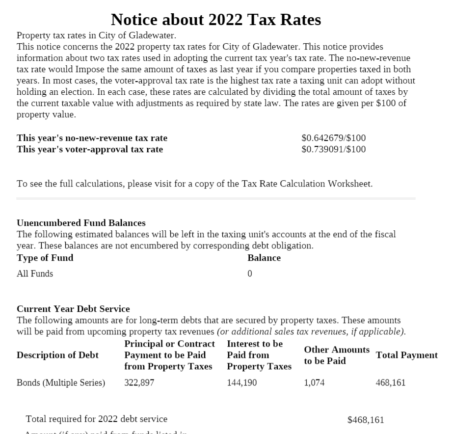 2022 Tax Rate Notice - Preview Image